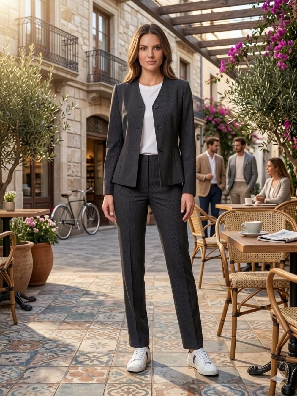 Chelsea Cambell Women's Charcoal Gray Tailored Blazer & Pants Suit